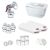 A Tommee Tippee Made for Me anyatejes kezdő szett egyes elemei fehér háttéren elrendezve: kézi mellszívó, tárolódoboz, cumisüvegek, melltartóbetétek, anyatejtároló edénykék és játszócumik