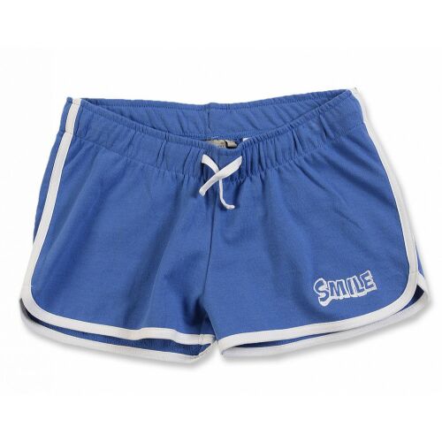 Blue Seven kék Smile lány pamut short, 152-es méret, fehér szegéllyel és húzózsinórral, ideális nyári alkalmi viseletre és játékhoz - Gyerek rövidnadrág