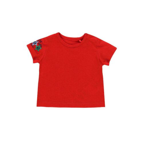 Boboli piros baba póló rövid ujjal és patentos nyakkal, elölnézet, 100% pamut, 68 cm-es méret 