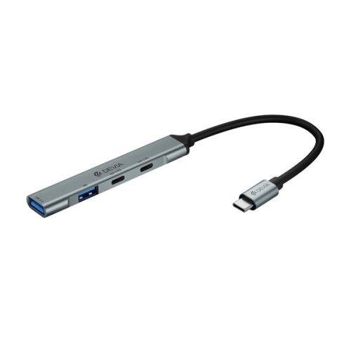 DEVIA LITE1 EC707 Type-C HUB 4in1 akt&iacute;v, 2 USB &eacute;s 2 Type-C aljzat, s&ouml;t&eacute;tsz&uuml;rke, ferde n&eacute;zet feh&eacute;r h&aacute;tt&eacute;ren - USB elosztó