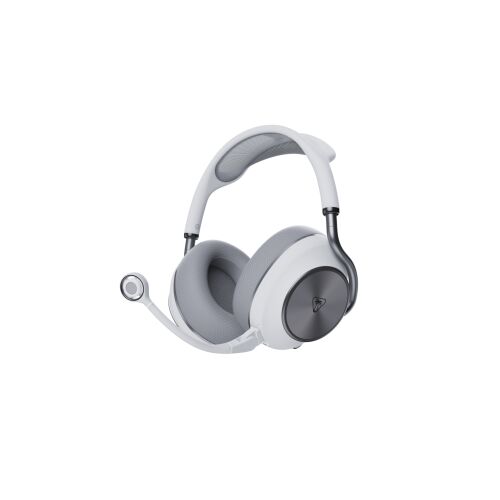 Turtle Beach Stealth Pro II vezeték nélküli Bluetooth gamer headset fehér színben, beépített mikrofonnal, döntött nézetben fehér háttéren - Gamer fejhallgató