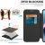 Infografika az RFID blokkoló technológiáról Samsung S23 FE flip tokban, kártyanyílásokkal és anyagrétegekkel