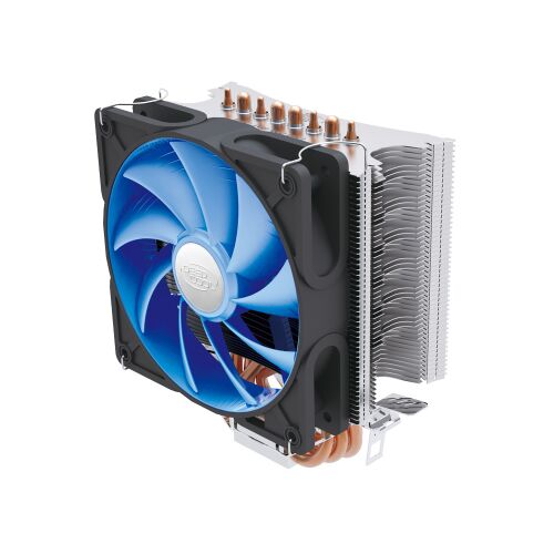 DeepCool Ice Wind 12 cm fekete PC hűtőrendszer kék ventilátorral, ferde nézet fehér háttéren - PC ventilátor