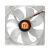 Felülnézet a Thermaltake Thunderblade 80mm LED ventilátor lapátjairól, átlátszó műanyag keret fehér lapátokkal