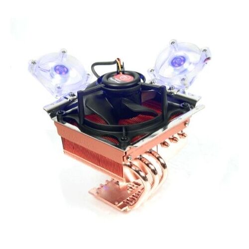 Thermaltake MiniTyp 90 Value Pack CPU hűtő réz hűtőbordával és két ventilátorral, ferde nézet fehér háttéren - PC hűtőrendszer kiegészítő