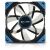 Enermax UCDFV12A-BL PC ventilátor LED világítás nélkül, átlátszó ventilátorlapátokkal és D.F. VEGAS márkajelzéssel, elölnézet fehér háttéren