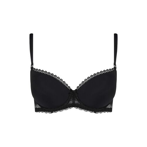 Kassidy push-up melltartó, elölnézet, fekete, csipkés díszítéssel, fehér háttéren 