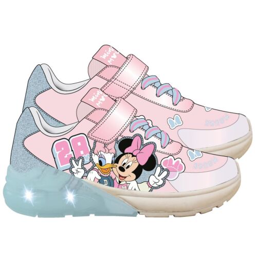 Disney Minnie és Daisy LED villogó, világító utcai cipő gyerekeknek, rózsaszín sneaker tépőzáras pántokkal és világító talppal, 24-31 méret - Utcai - sport gyerekcipő