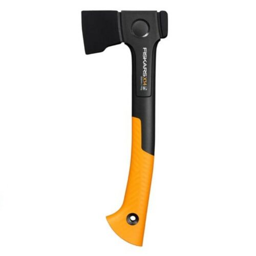 Fiskars X14 kemping fejsze XS, fekete és narancssárga univerzális fejsze fehér háttéren gallyazáshoz, aprításhoz és barkácsmunkákhoz - Fejsze és balta