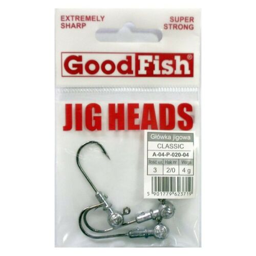 Good Fish Ezüst Jig Fej 1/0 10g, 3 darabos kiszerelésben, ragadozóhal horgászathoz gumihallal - Horgász horog