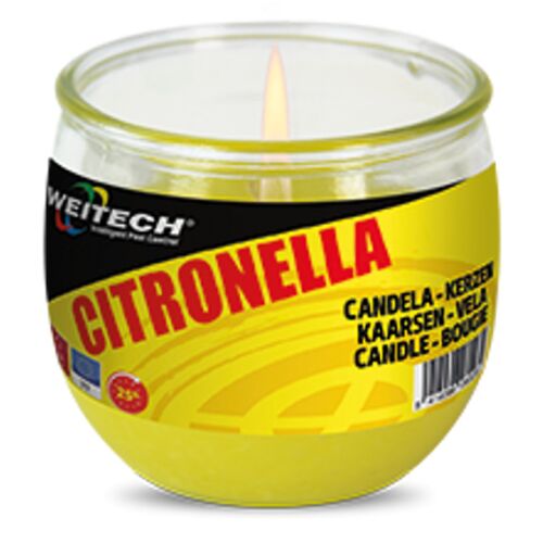 Weitech citronellás mécses, 25 órás égésidővel, beltéri és kültéri használatra, rovarriasztó gyertya, sárga viasz átlátszó üvegben - Illatgyertya