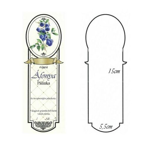 Keskeny Pálinkás Címke ÁFONYA áfonya pálinka címke mérettel 15x5.5cm, ideális házi gyümölcspálinkás palackokhoz. - Italcímke