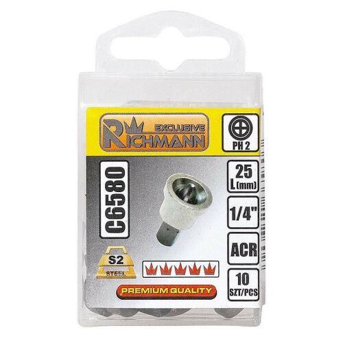 Gipszkarton csavarozó bitfej, mélységütközővel, PH2, 1/4", PH2x25 mm, Richmann Exclusive 176903900 - Bitfej