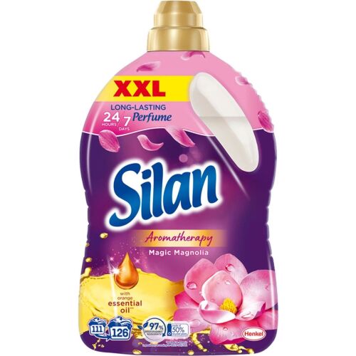 Silan Aromatherapy Magic Magnolia öblítő, 2.77L flakon, 126 mosáshoz, narancsolajjal, hosszantartó illat, 97% biológiailag lebomló, 50% újrahasznosított műanyag, XXL méret - Silan