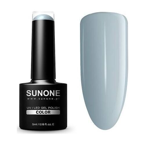 Sunone UV/LED gél lakk S02 Sylwia universal árnyalatban, világoskék színben, 5ml-es üveg applikátorral, mellette színminta - Manikűr és pedikűr