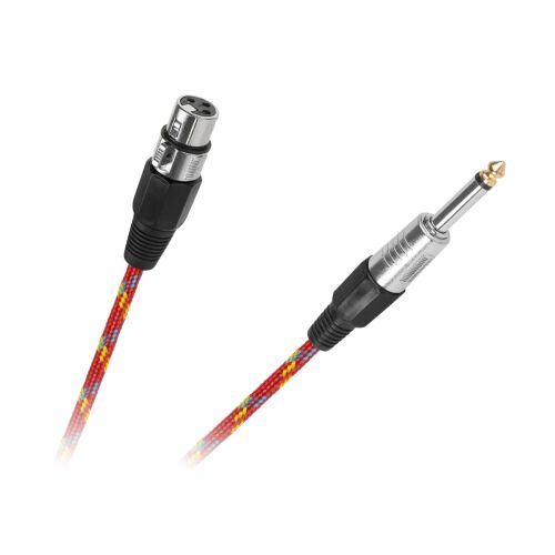 LP KPO2757-3 mikrofon kábel, XLR anya - 6.3mm Jack dugó, piros és sárga fonott audiokábel, mikrofonhoz - XLR kábel