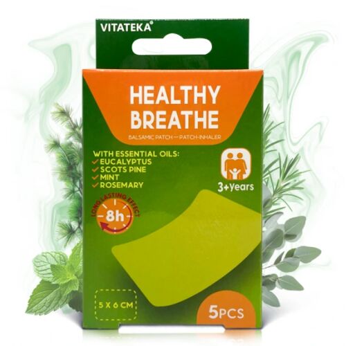 Healthy Breathe Vitateka aromaterápiás inhalációs tapasz szabad légzés támogatására eukaliptusz, erdei fenyő, menta és rozmaring illóolajokkal, 5 db-os doboz, 8 órás hatástartammal 3+ éves kortól. - Köhögés és megfázás elleni készítmény