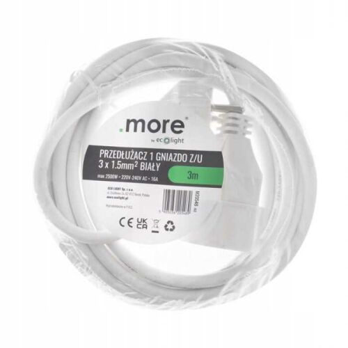 Hosszabbító kábel 1 aljzat 3m 3x1,5mm2 FEHÉR 177124471 - Hosszabbító
