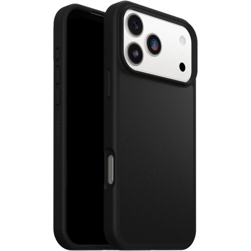 OTTERBOX React Series MagSafe hátlaptok iPhone 17 Pro Max fekete, 3/4-es ferde nézet kiemelve a tok illeszkedését és kameravédelmét - Otterbox