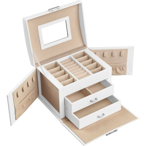 Otvorena bijela Songmics kutija za nakit s više pretinaca