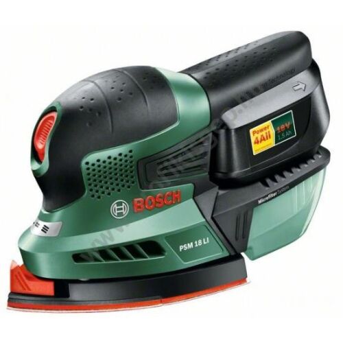 Bosch PSM 18 LI akkumulátoros multicsiszoló 18V 1.5Ah Power4All akkumulátorral és mikroszűrő rendszerrel sokoldalú csiszolási feladatokhoz - Multifunkciós szerszám