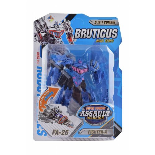 Bruticus 5 az 1-ben Szuper Kombinált Támadó Harcos átalakuló robot játék, kék vadászrepülő, kiskereskedelmi csomagolásban, 3 éves kortól ajánlott 