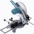 Makita LS1440N gérvágó fűrész 1380W 355mm, ferde elölnézet a motorral és vágóasztallal fehér háttérrel