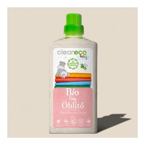 CLEANECO Bio Baby öblítő, 1 literes flakon, hipoallergén gyümölcsös-púderes illattal, érzékeny bőrre, növényi alapanyagokból készült - Háztartási kellék