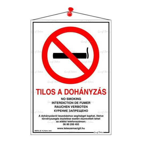 Piktogram Tilos a dohányzás! többnyelvű fehér új 177367328 - Figyelmeztető tábla