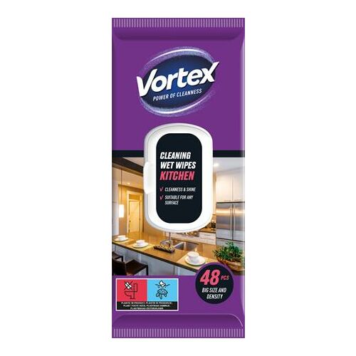Vortex konyhai nedves törlőkendő 48 db, hatékony konyhai felülettisztításhoz, zsír- és élelmiszermaradványok eltávolítására, visszazárható kupakkal - Nedves törlőkendő