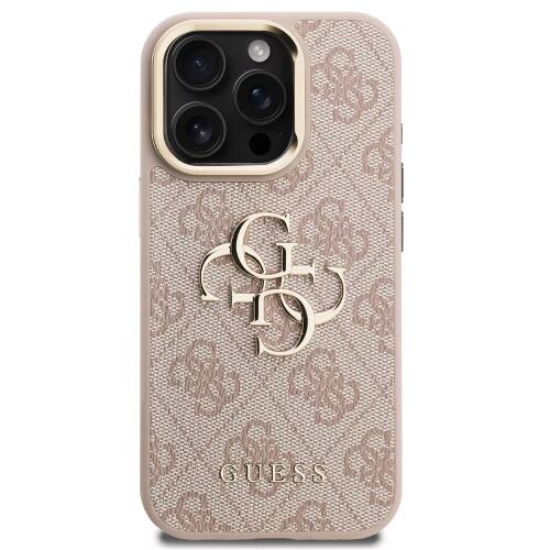 Guess PU 4G Metal Logo Apple iPhone 16 Pro hátlap tok kitámasztható kamera peremmel, rózsaszín-arany 177437664 