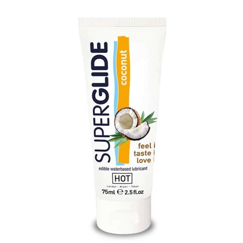 Hot Superglide ehető, vízbázisú síkosító kókusz ízben, 75 ml-es tubus, fokozott intimitásért és orális élvezetekért - Intim síkosító
