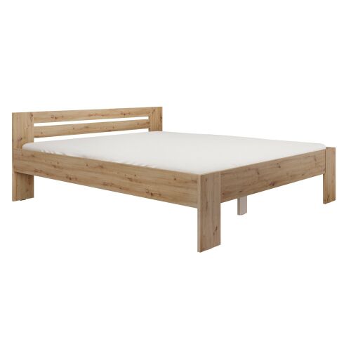 BASIS 180x200 artisan tölgy franciaágy keret, elölnézeti szögben fehér háttéren, matrac és ágyrács nélkül - Ágy