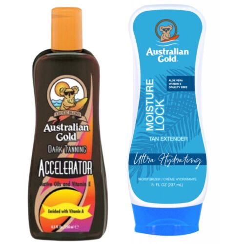 Australian Gold Dark Tanning Accelerator barnulásgyorsító + Australian Gold Moisture Lock napozás utáni testápoló Szett 177675188 - Barnító krém és olaj