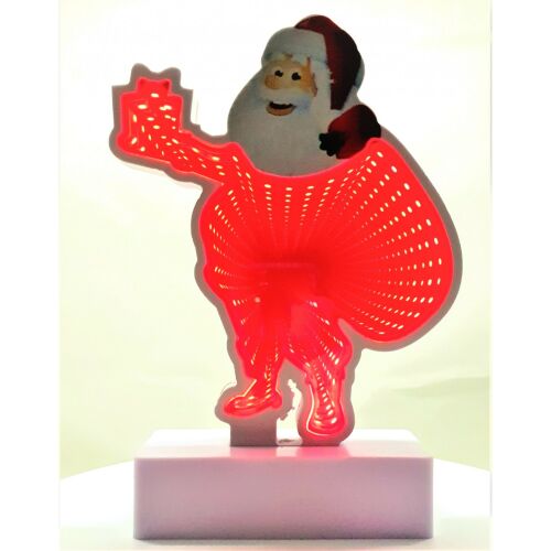 LED Neon Karácsonyi Mikulás dísz, 20 cm, hideg fehér, piros fényekkel világítva, USB vagy elemes tápellátással 