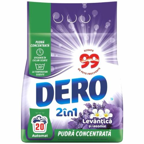 Dero Automat 1.5 kg 2in1 koncentrált mosópor levendula és jázmin illattal, eltávolítja a 99 gyakori foltot, hatékony rövid programokban és alacsony hőmérsékleten - Mosópor