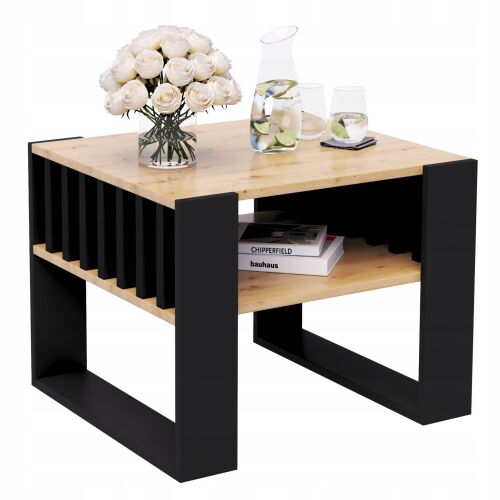 Dohányzóasztal lécekkel 55x55 ARTISAN/FEKETE LOFT