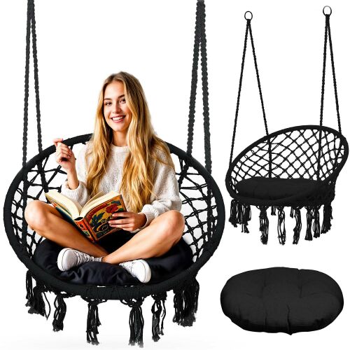 BOHO függő kerti hintaszék, fekete