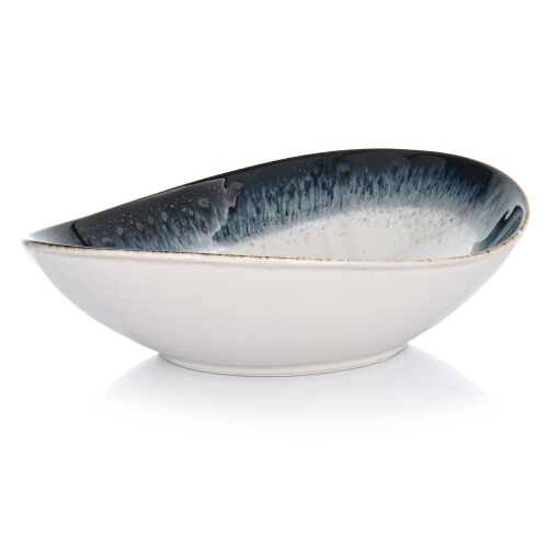 DUKA TIME DIM mély porcelán levesestányér, 22 cm, kék díszítéssel fehér alapon - Tál