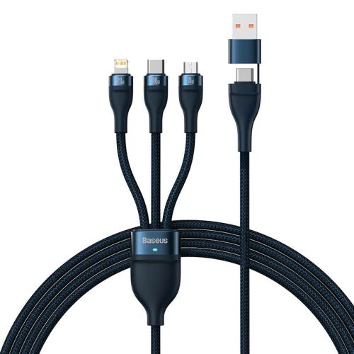 Baseus Flash Series 2 USB-A/USB-C apa 2.0 - Micro USB/USB-C/Lightning apa iPhone Töltőkábel - Kék (1.2m) 177752733 - Töltő, töltőkábel és egyéb kábel