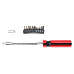 12-teiliges Schraubendrehersatz mit flexiblem Schaft, beinhaltet Flach-, Kreuzschlitz- und Torx-Bits - Top Tools