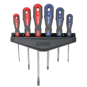 Proline 6 részes csavarhúzó készlet, puha tapintású markolattal, CrV-Mo acélból, lapos és Phillips csavarhúzókat tartalmaz - Proline