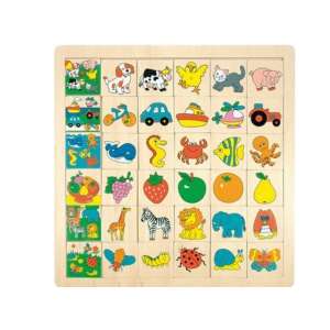 Holzbrettspiel für Vorschulkinder mit bunten Bildern von Tieren, Fahrzeugen, Früchten und Insekten - Schaukelpferde, Schaukeltiere und Entwicklungsspiele für Kinder im Kindergartenalter