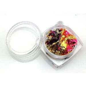 Köröm díszítő fólia pelyhek arany, rózsaszín és piros színben átlátszó üvegben - Nono