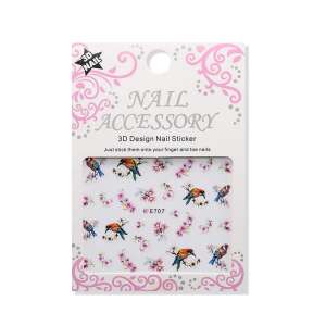 3D körm matricák madarakkal és virágokkal, E707 - Körömmatrica