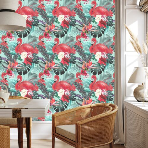 Flamingók tapéta virágok és természet nappaliba és hálószobába 50x1000 cm