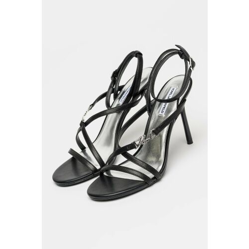 Karl Lagerfeld Sarabande fekete stiletto szandálpár, szögletes nézet, elegáns design - Női szandál