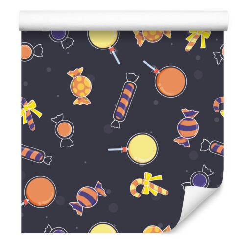 Színes Halloween cukorka mintás nem szőtt tapéta tekercs, 50x1000 cm, nappaliba és hálószobába - Barkács és DIY