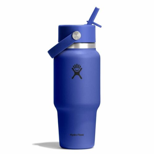 Hydro Flask WIDE FLEX STRAW 710 ML kék hőszigetelt vizespalack nyitott szívószálas tetővel, fehér háttéren - Kulacs