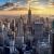 Panorámás kilátás New York városképére az Empire State Buildinggel és az One World Trade Centerrel napfelkeltekor, a Falinaptár New York Realsystem 2027-ből.